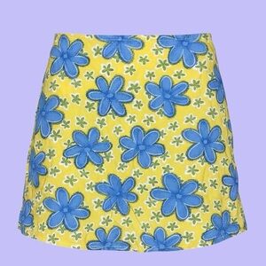 1980s Vintage Blue & Yellow Flower Skirt